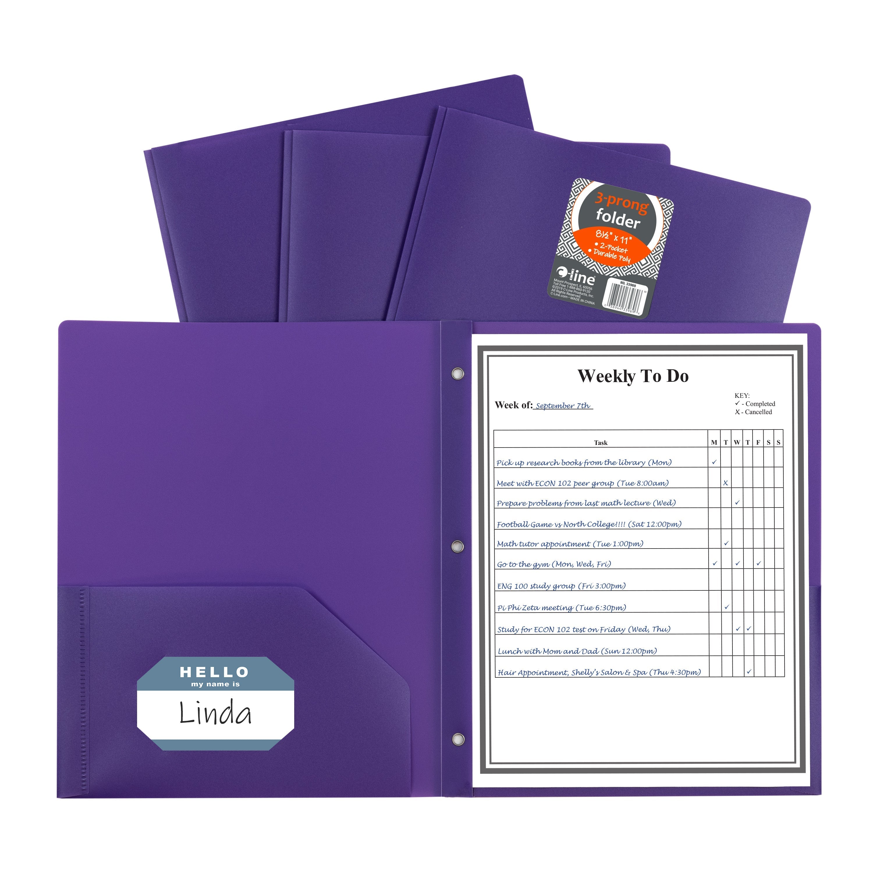 Two-Pocket Heavyweight Poly Portfolio Folder with Prongs, Purple