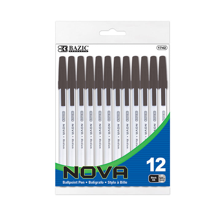 BAZIC Nova Black Color Stick Pen (12/Pack)