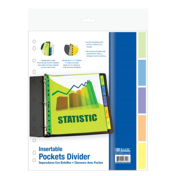 BAZIC Pockets Dividers w/ 5-Insertable Color Tabs