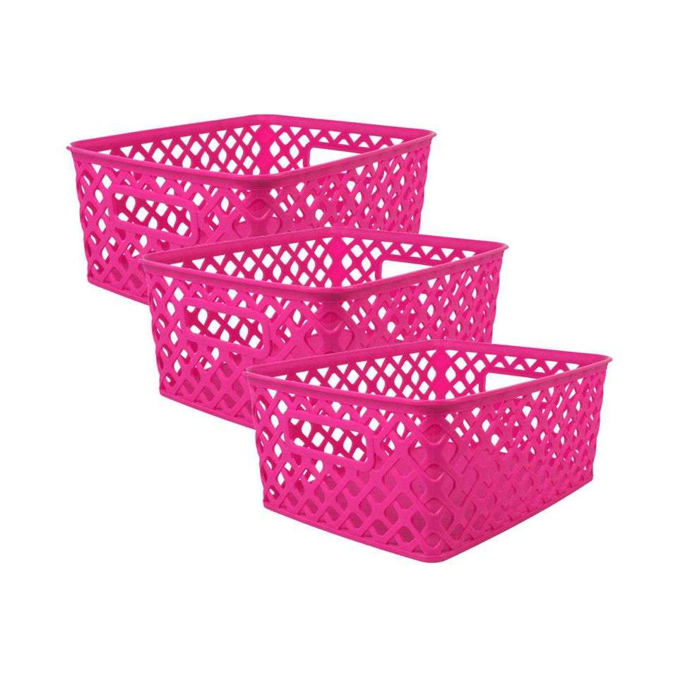 Woven Basket, Small, Hot Pink, Pack of 3