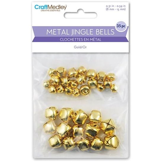 Metal Jingle Bells, 8mm-15mm, Gold