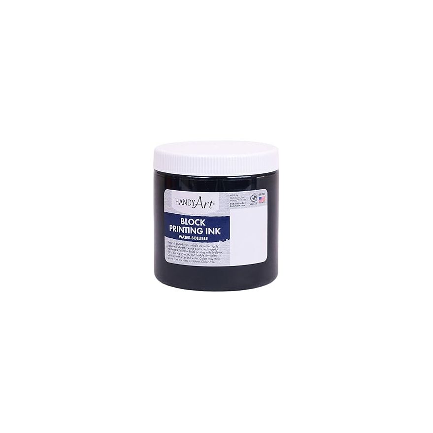 Water Soluble Block Printing Ink Jar, Black, 8-Ounce