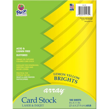 Card Stock, Lemon Yellow, 8-1/2" x 11", 100 Sheets Per Pack, 2 Packs