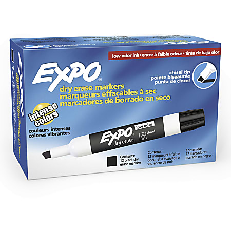 Low-Odor Dry Erase Markers, Chisel Tip, Black, 12 Per Box, 2 Boxes