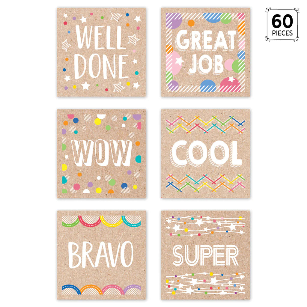 Krafty Pop Colorful Kraft Reward Stickers, 60 Per Pack, 6 Packs