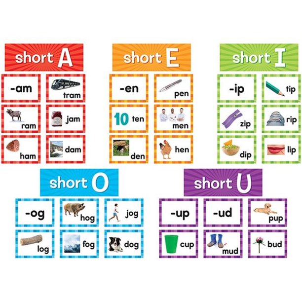 Short Vowels Pocket Chart Cards, 205 Pieces Per Pack, 2 Packs