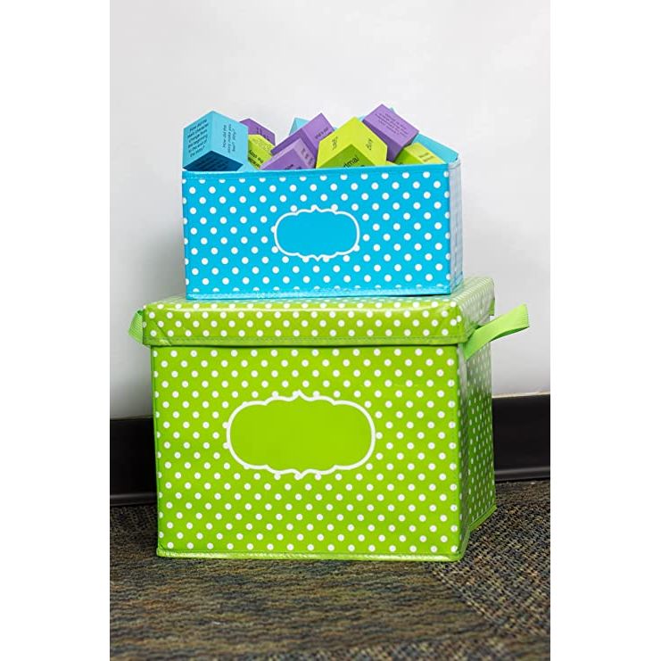 Lime Polka Dots Storage Box, Pack of 2