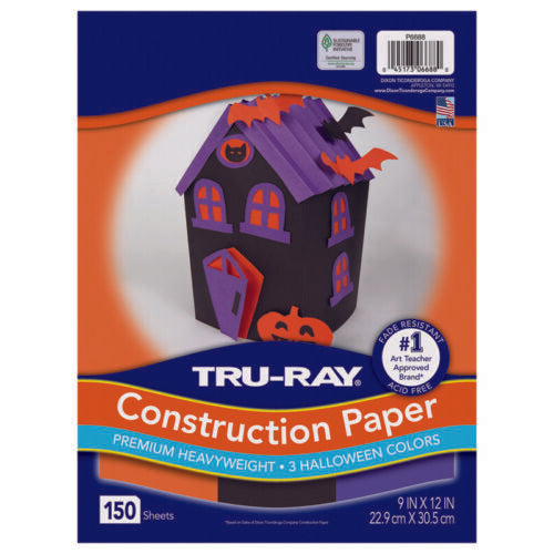 Construction Paper Halloween, Black, Orange, Purple, 9" x 12", 150 Sheets Per Pack, 3 Packs