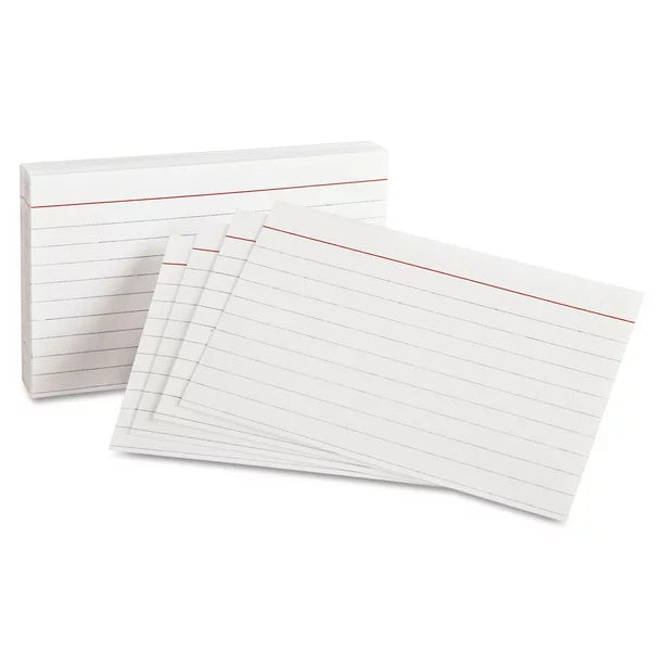 White Index Cards 3" X 5" Ruled, 100 Cards