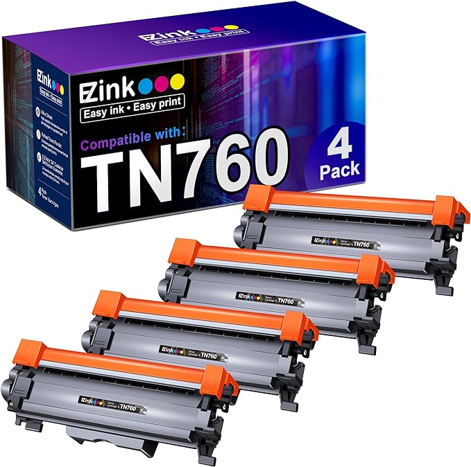 E-Z Ink (TM Compatible TN760 Toner Cartridges Replacement for Brother TN-760 TN730- 4 Pack