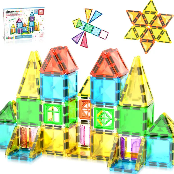 PicassoTiles 48 Pieces Travel Size Magnetic Tiles Toy