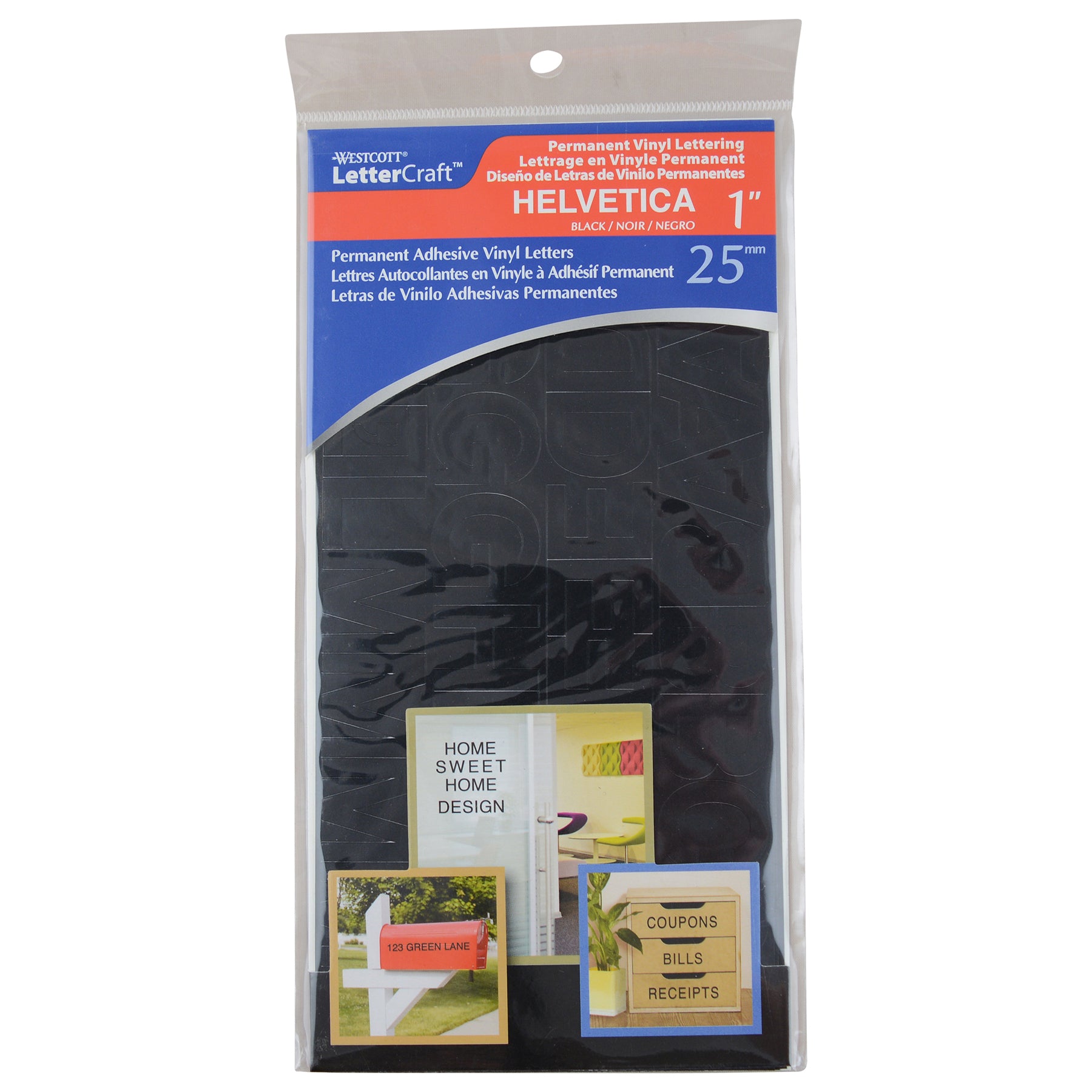 LetterCraft Permanent Vinyl Lettering, Helvetica, 1-Inch, Black, 177 Per Pack, 4 Packs