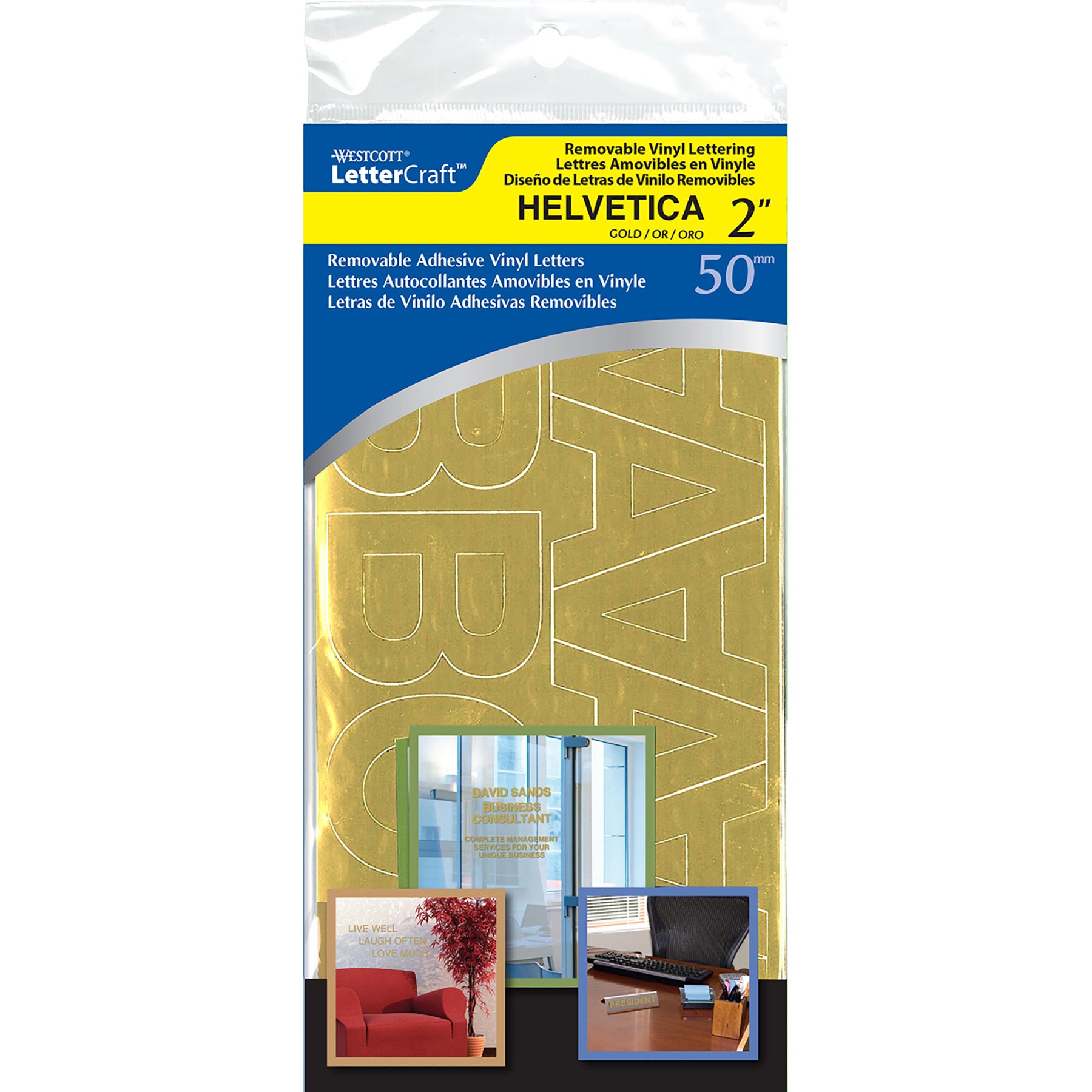 LetterCraft Removable Vinyl Lettering Helvetica, 2-Inch, Gold, 116 Per Pack, 2 Packs