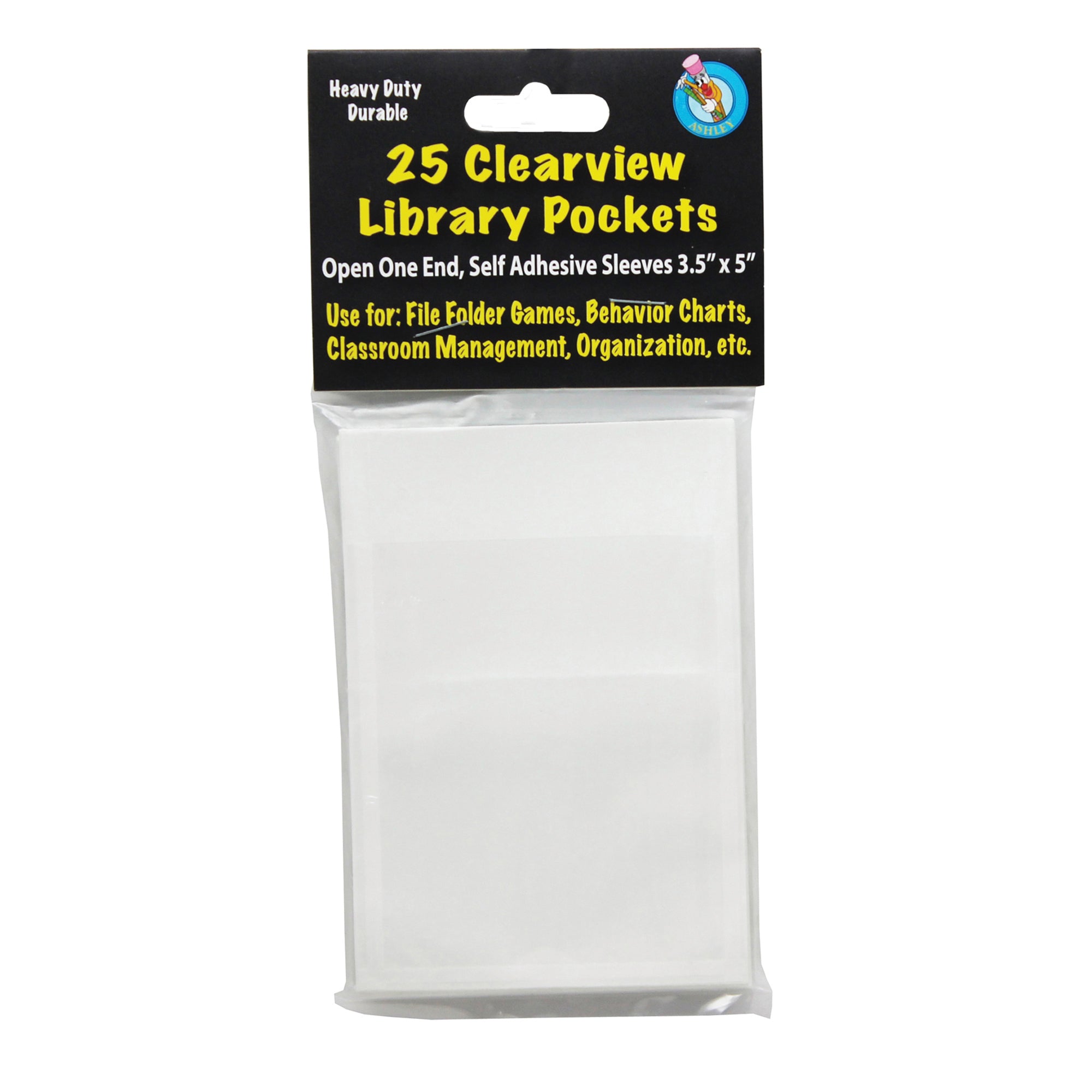 Clear View Self-Adhesive Library Pocket 3.5" x 5", 25 Per Pack, 3 Packs