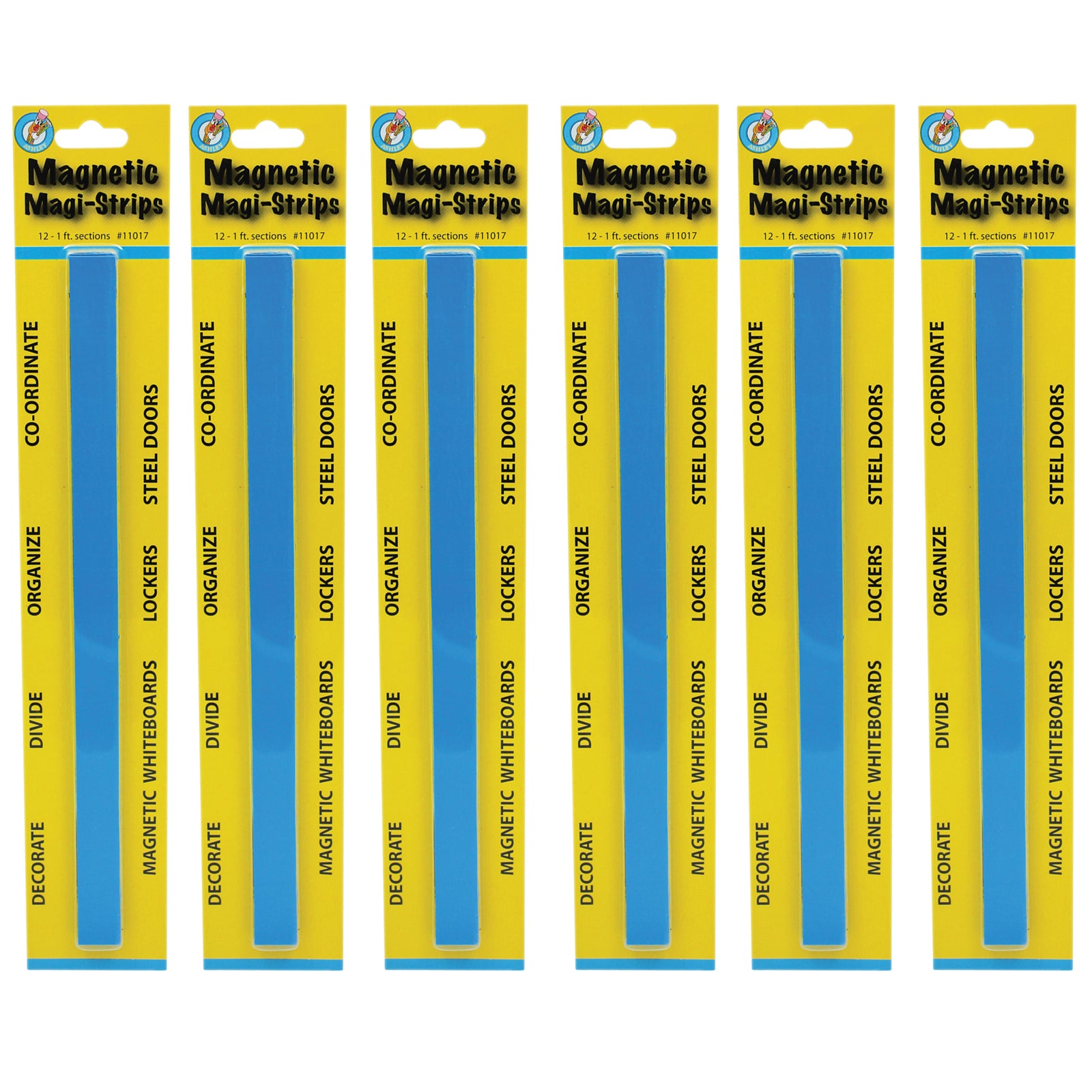 Magnetic Magi-Strips, Blue, 12 Feet Per Pack, 6 Packs