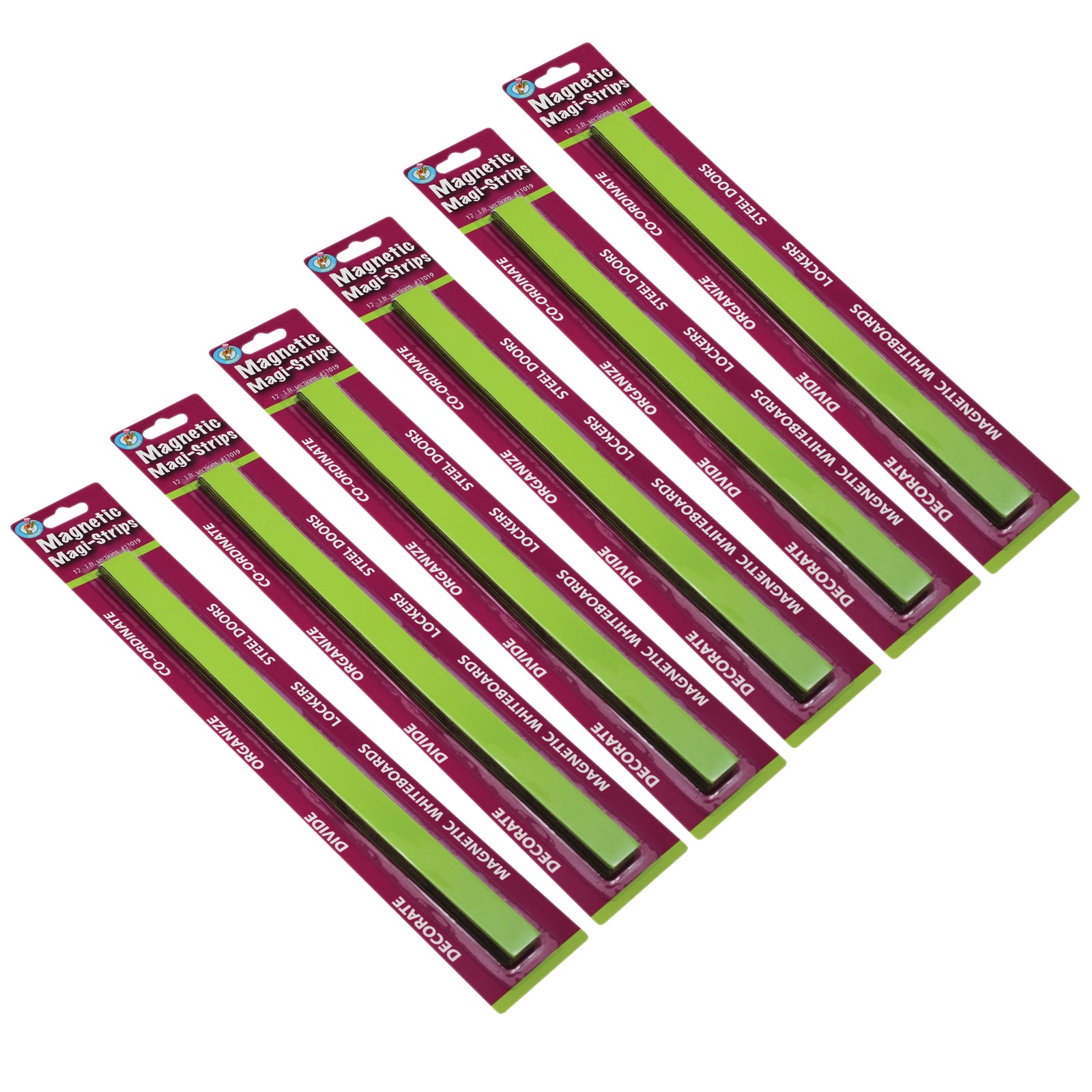 Magnetic Magi-Strips, Lime Green, 12 Feet Per Pack, 6 Packs