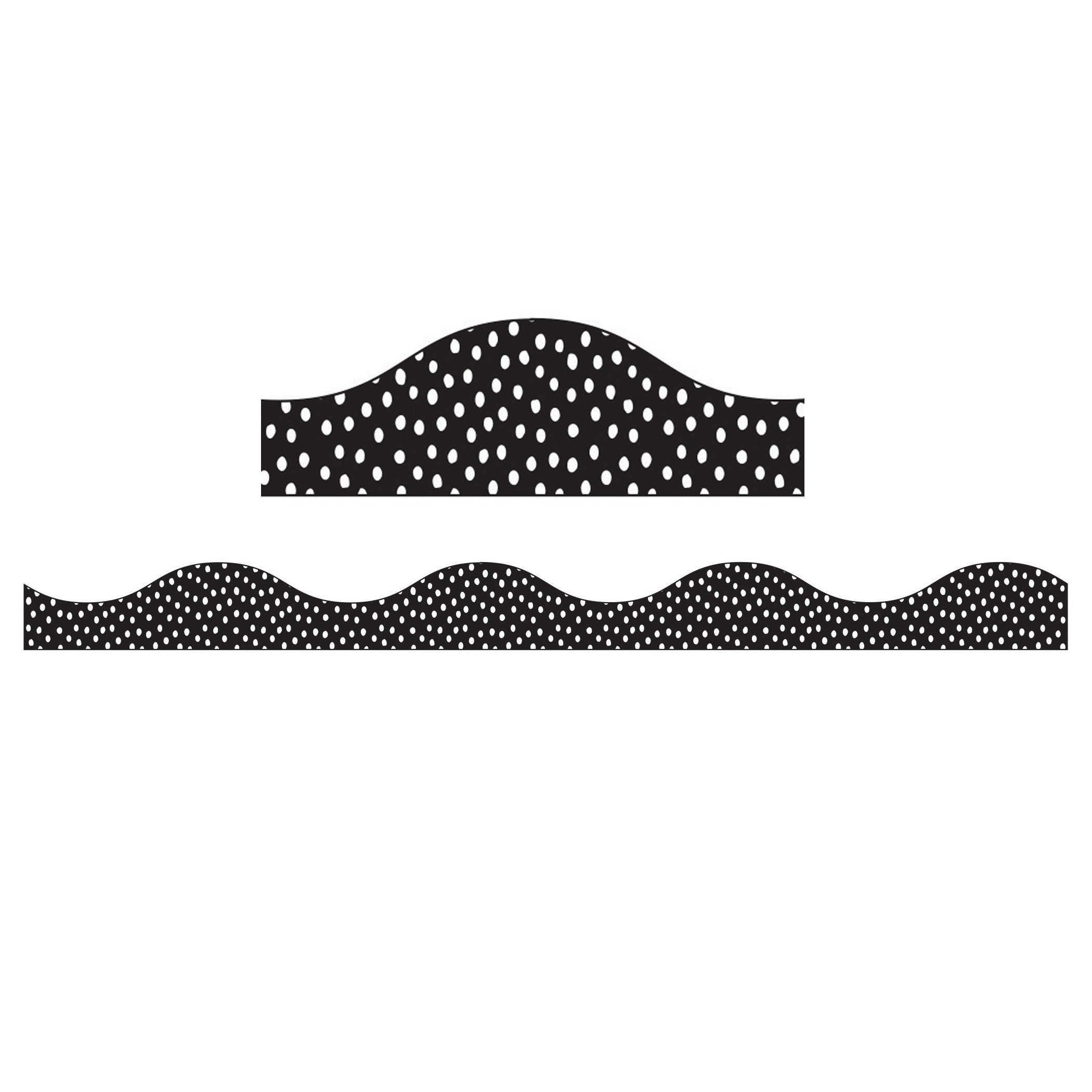 Magnetic Scallop Border, White Messy Dots on Black, 12 Feet Per Pack, 6 Packs