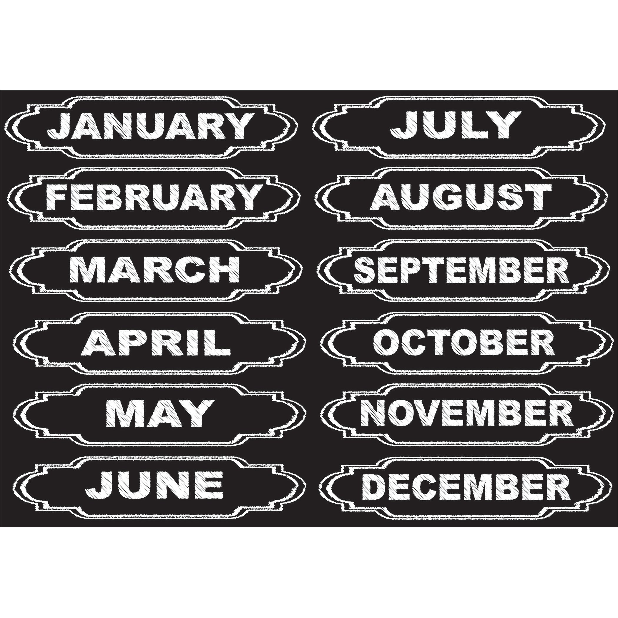 Die-Cut Magnets, Chalkboard Calendar Months, 12 Per Pack, 6 Packs