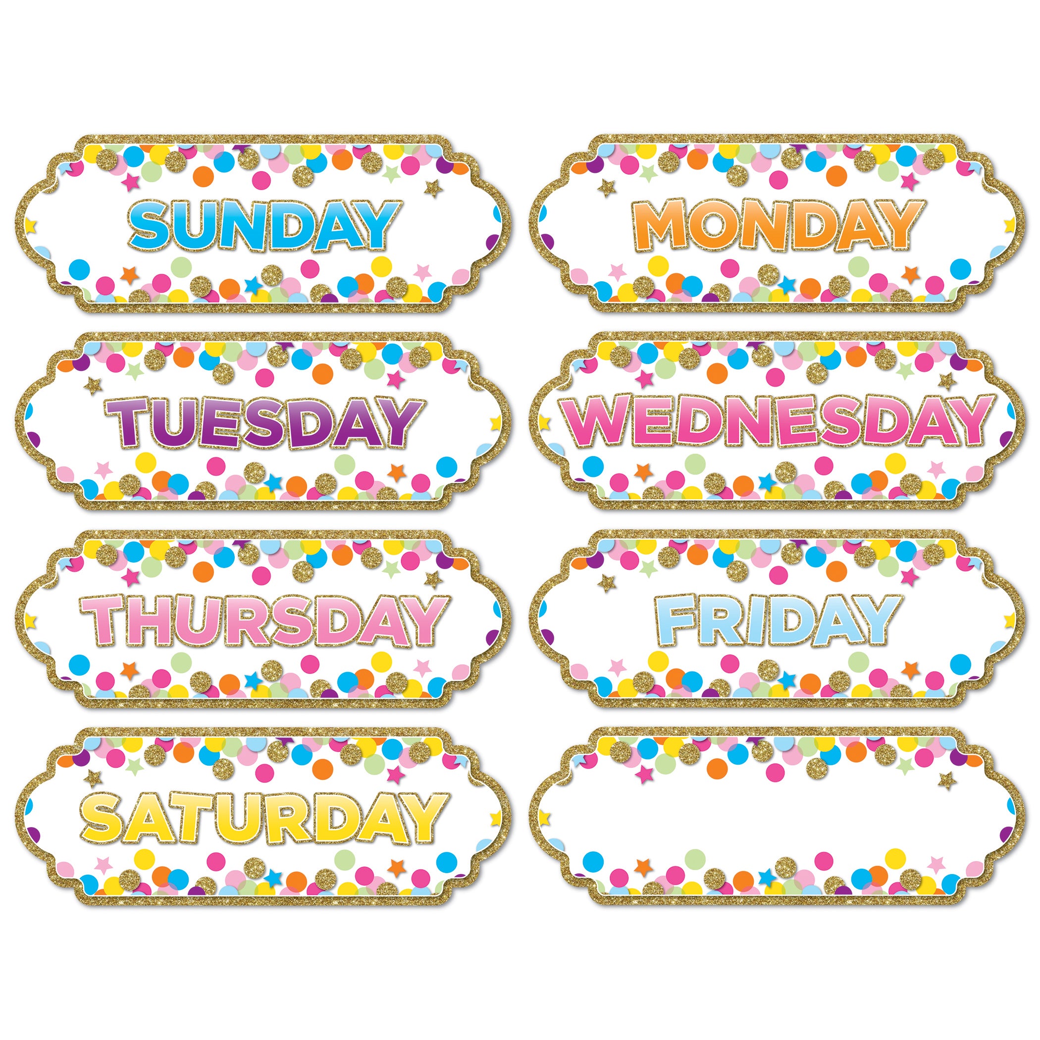 Magnetic Die-Cut Timesavers & Labels, Confetti Days of the Week, 8 Per Pack, 6 Packs