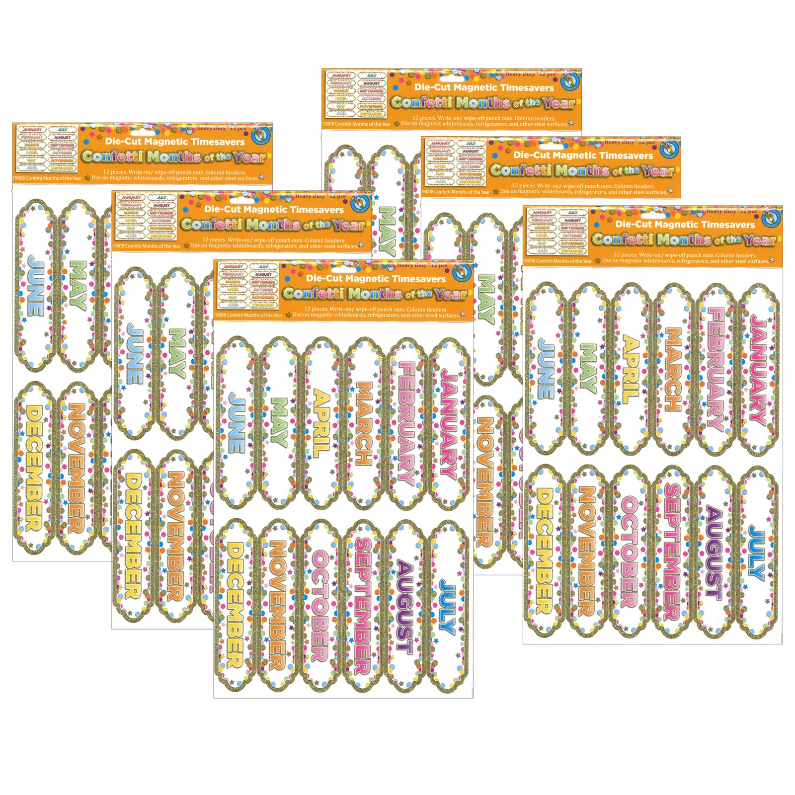 Magnetic Die-Cut Timesavers & Labels, Confetti Months of the Year, 12 Per Pack, 6 Packs