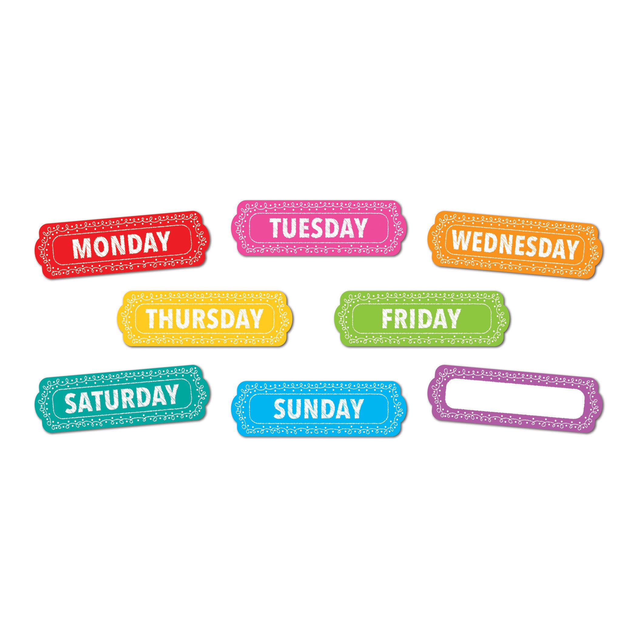 Magnetic Die-Cut Timesavers & Labels, Days of the Week, Chalk Loops, 8 Per Pack, 6 Packs