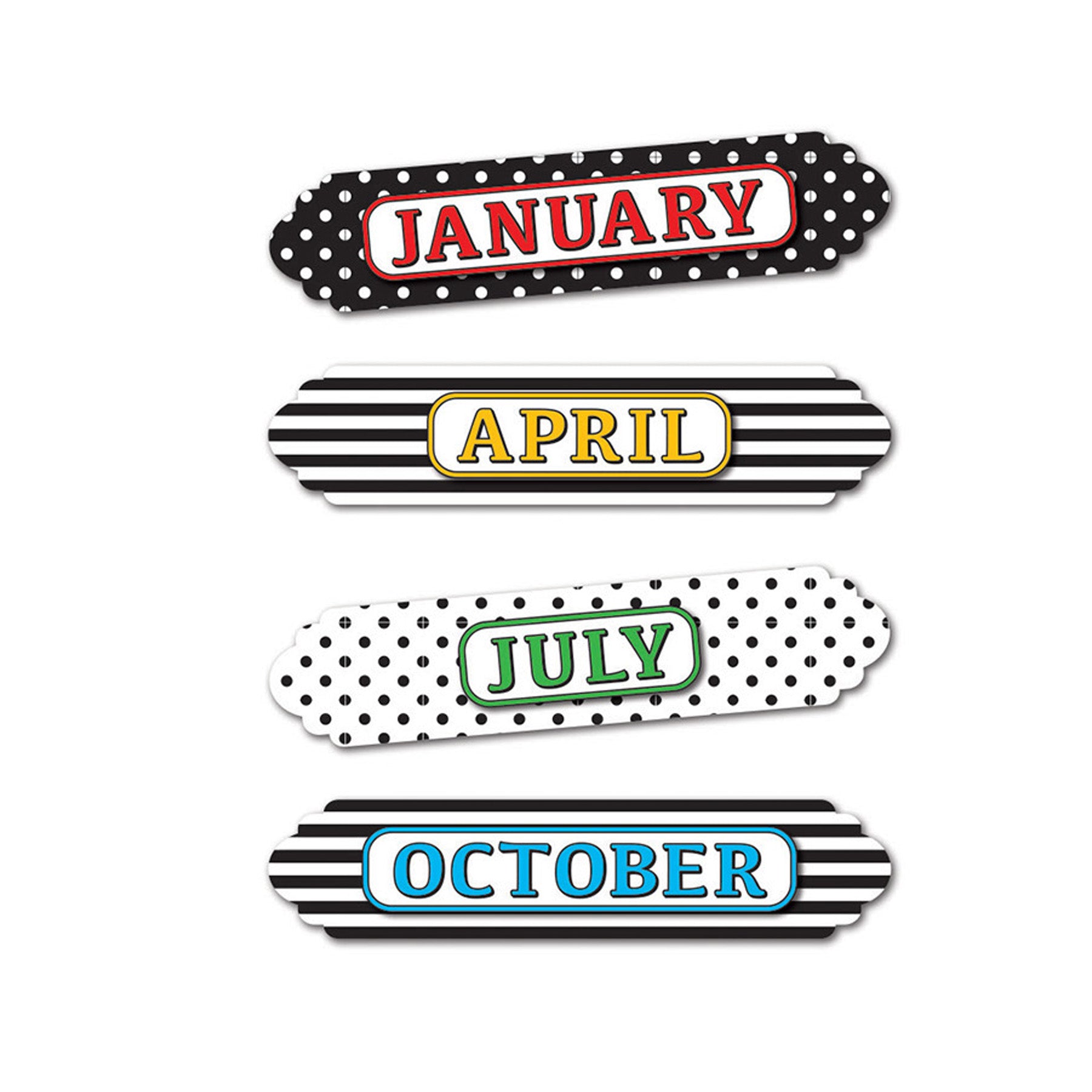 Magnetic Die-Cut Timesavers & Labels, Months of the Year, Black and White Assorted Patterns, 12 Per Pack, 3 Packs