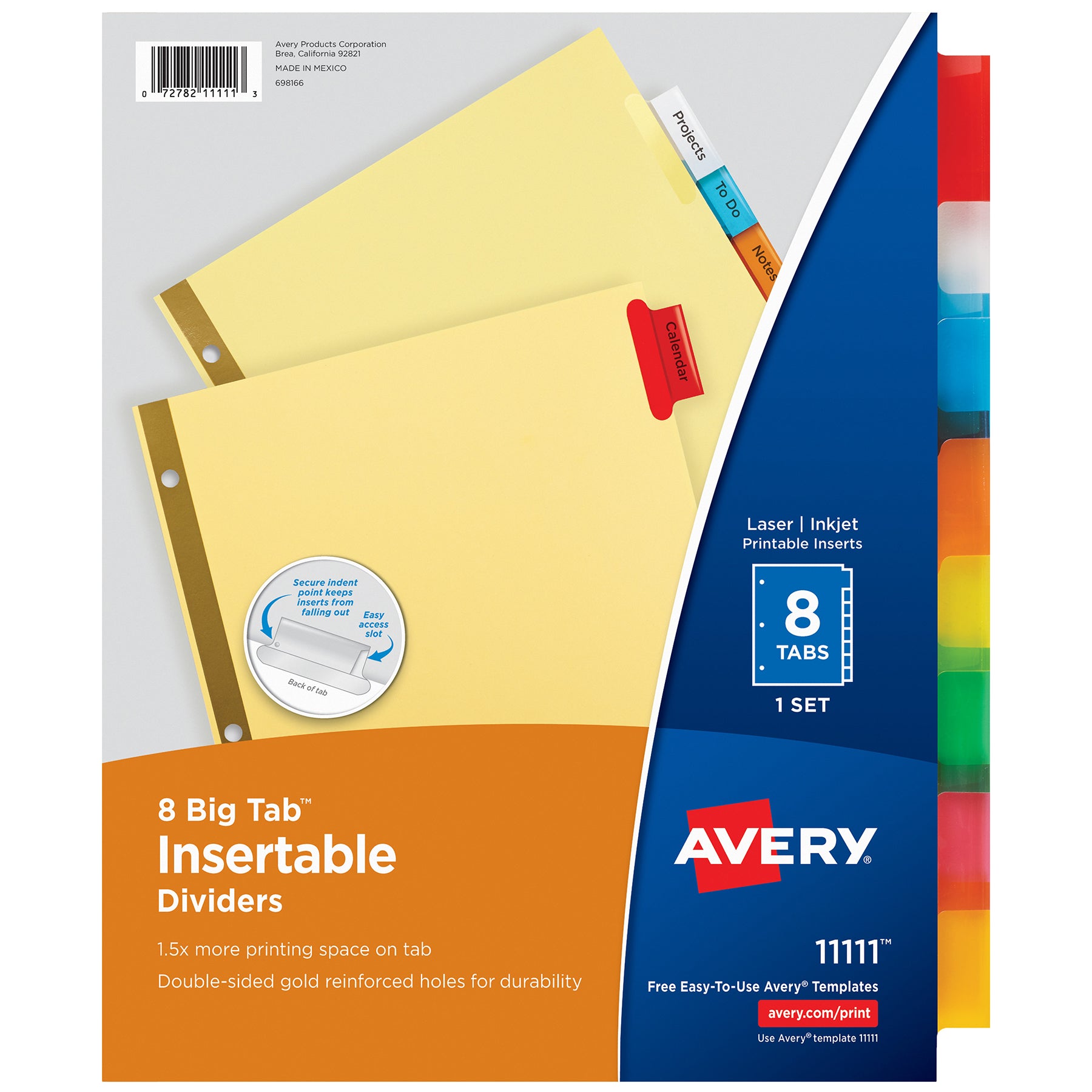 Big Tab™ Insertable Dividers, Buff Paper, 8-Tab Set, Multicolor, 12 Sets