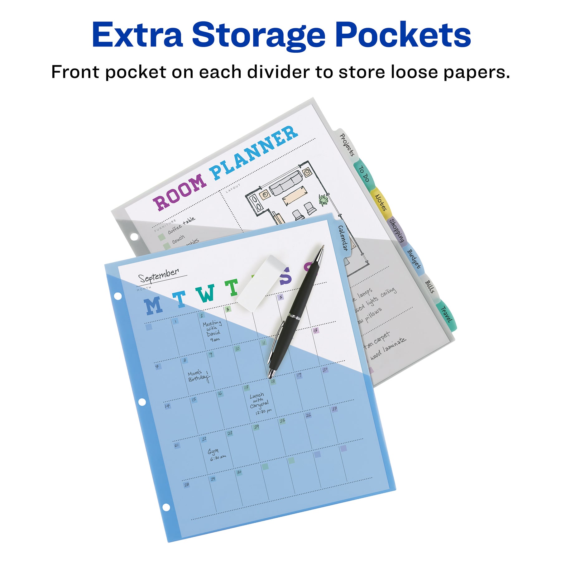 Write & Erase Pocket Plastic Dividers, 8-Tab Set, Multicolor, 3 Sets