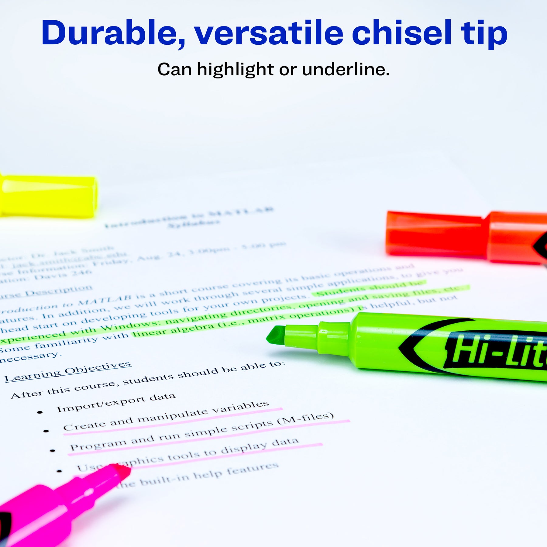 Hi-Liter® Desk-Style Highlighters, Assorted Colors, Smear Safe™, Nontoxic, 4 Per Pack, 4 Packs