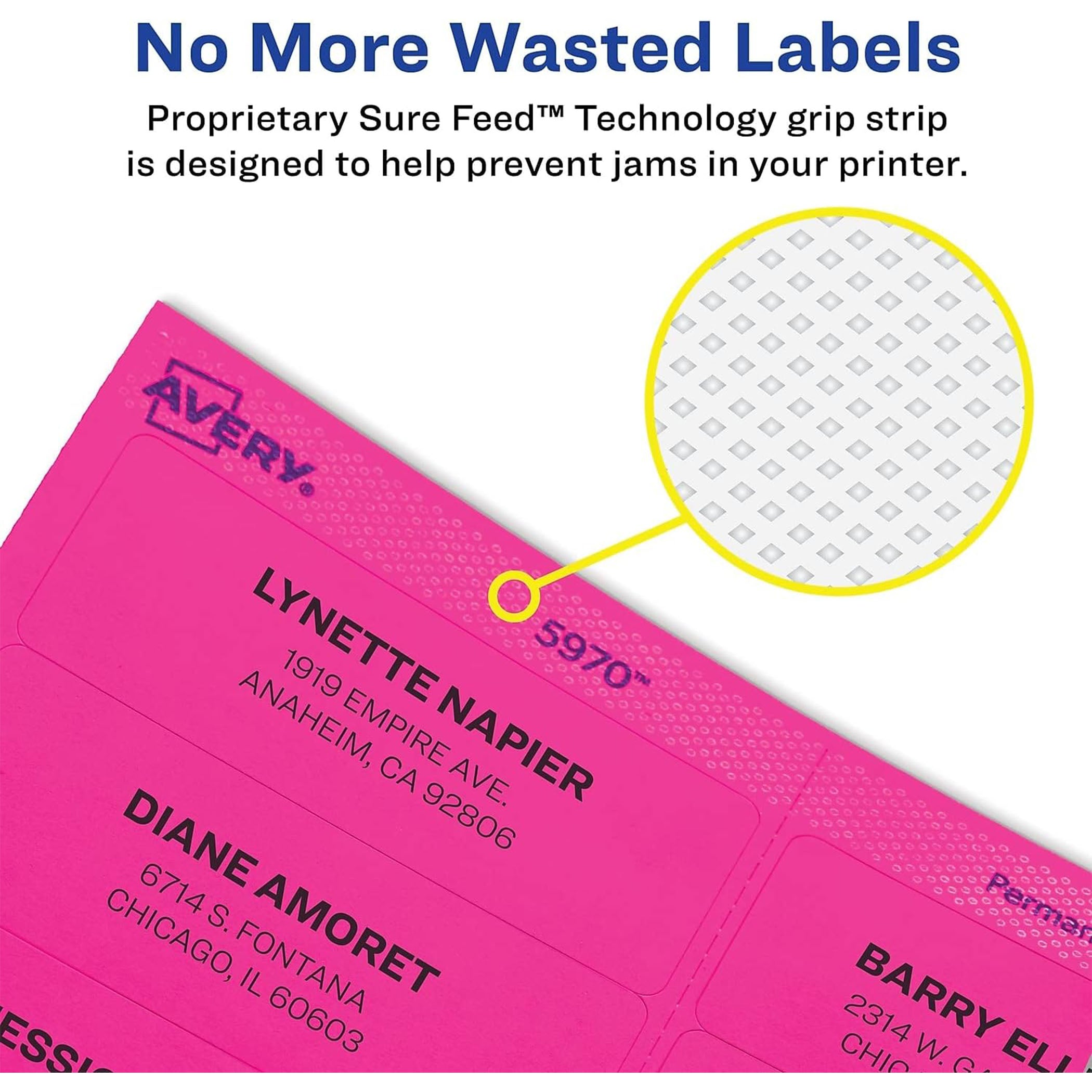 High-Visibility Labels, Permanent Adhesive, Neon Magenta, 1" x 2-5/8", 750 Labels