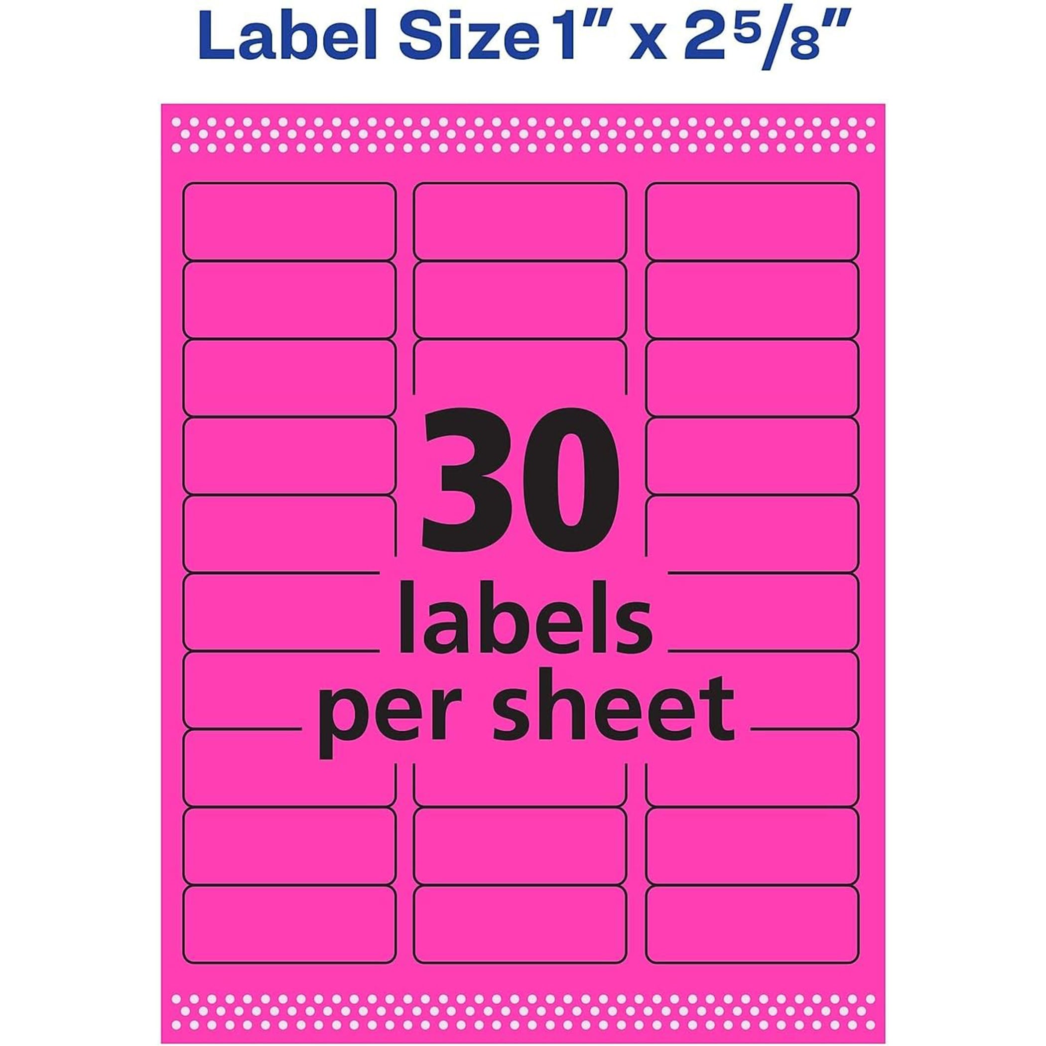 High-Visibility Labels, Permanent Adhesive, Neon Magenta, 1" x 2-5/8", 750 Labels