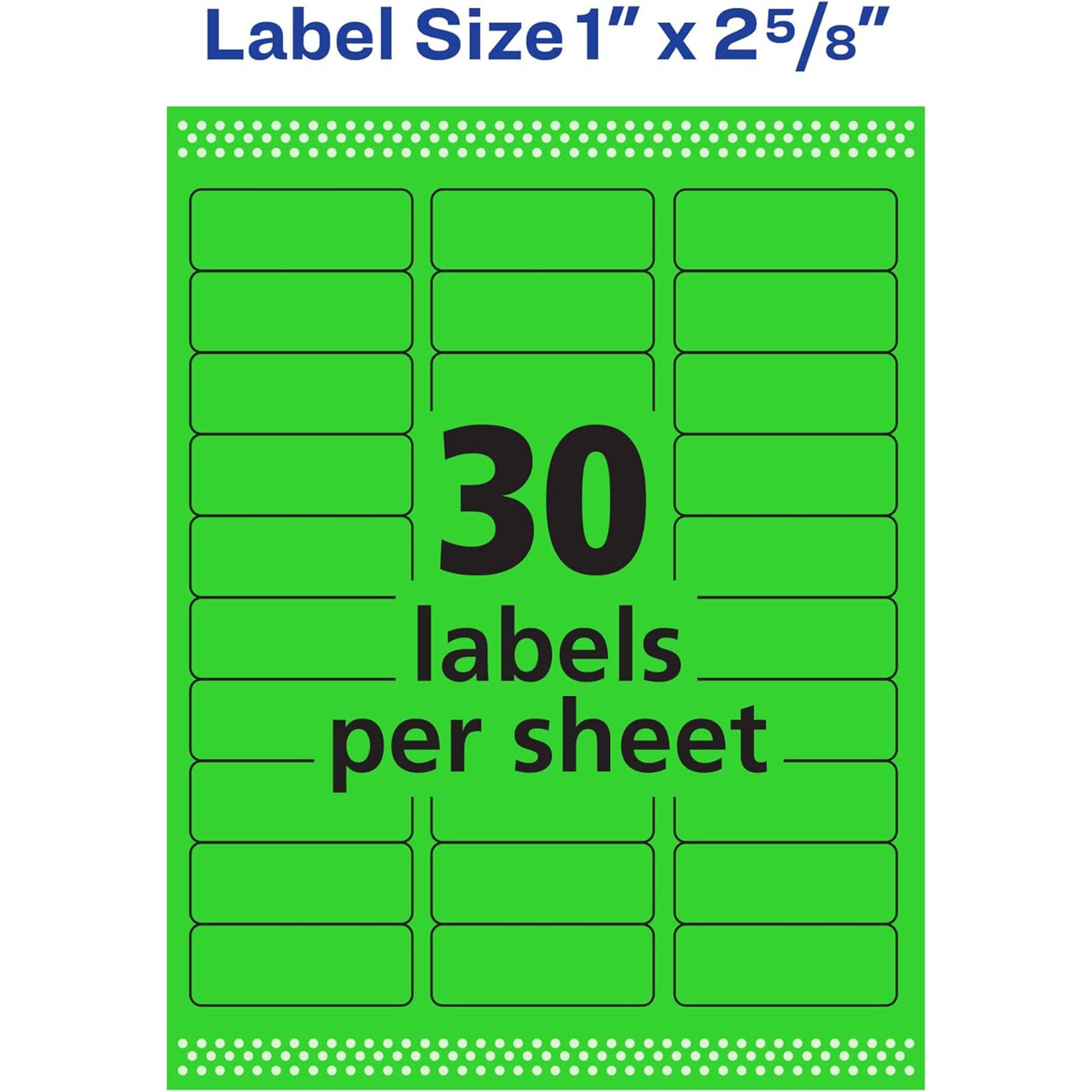 High-Visibility Labels, Permanent Adhesive, Neon Green, 1" x 2-5/8", 750 Labels