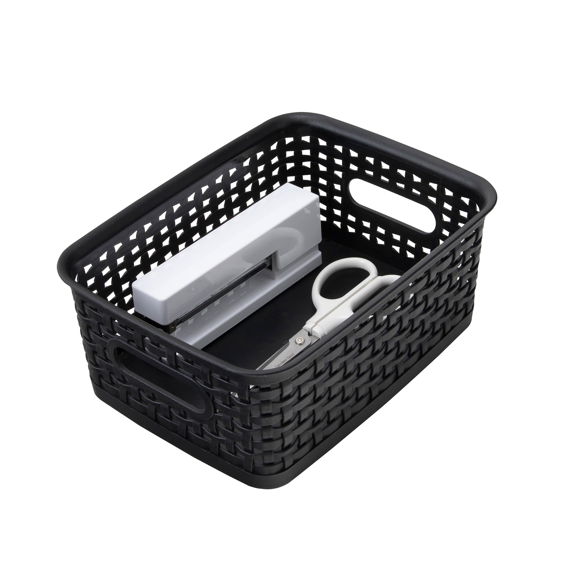 Plastic Weave Bin, Small, Black, Pack of 3