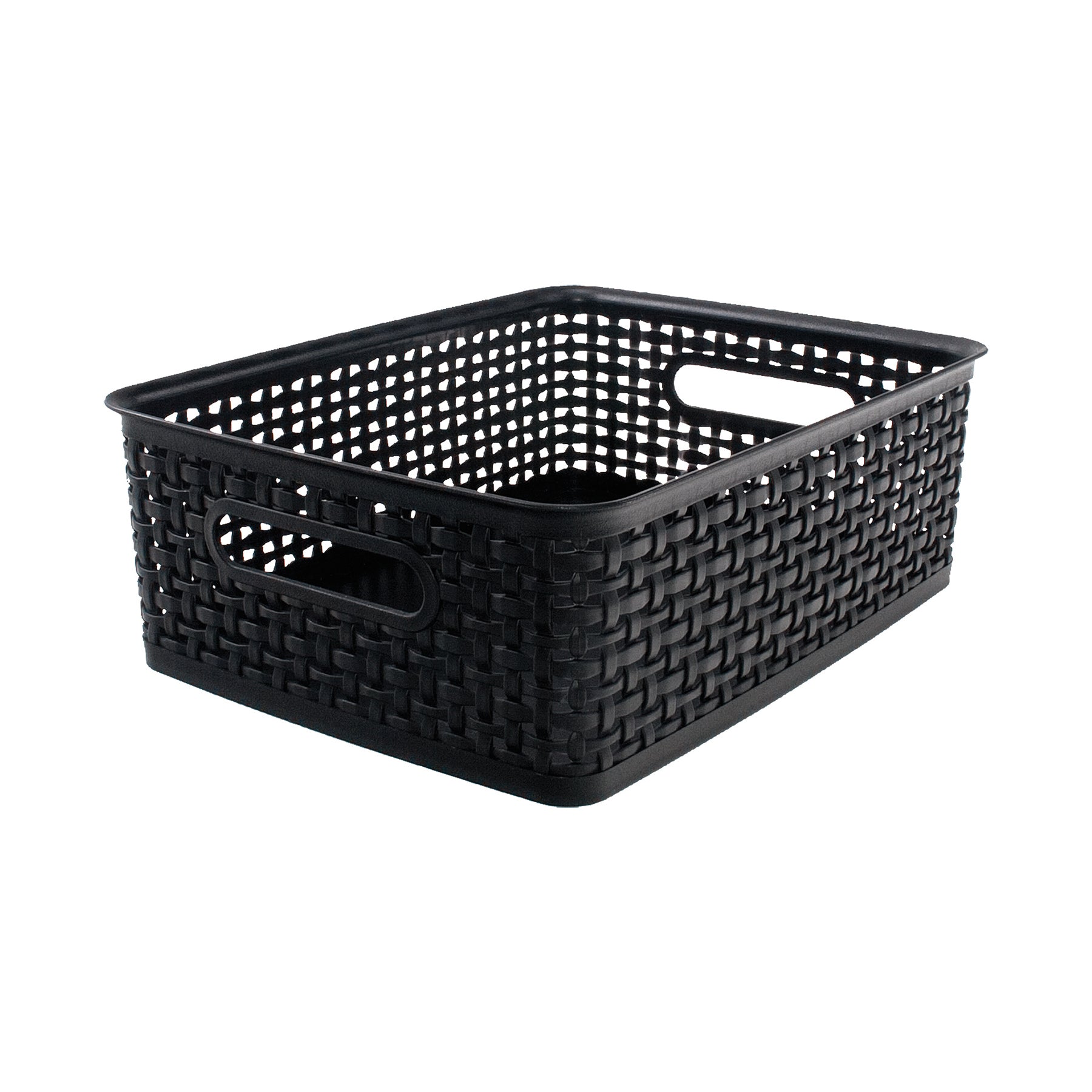 Plastic Weave Bin, Medium, Black, Pack of 3