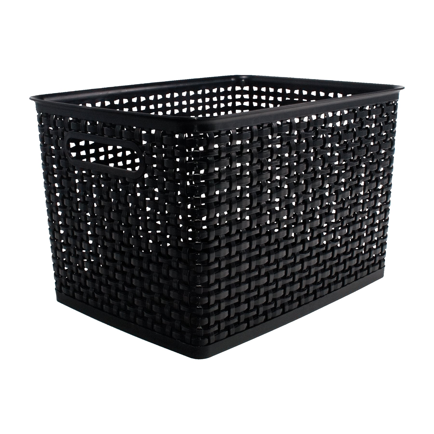 Plastic Weave Bin, Large, Black, Pack of 3