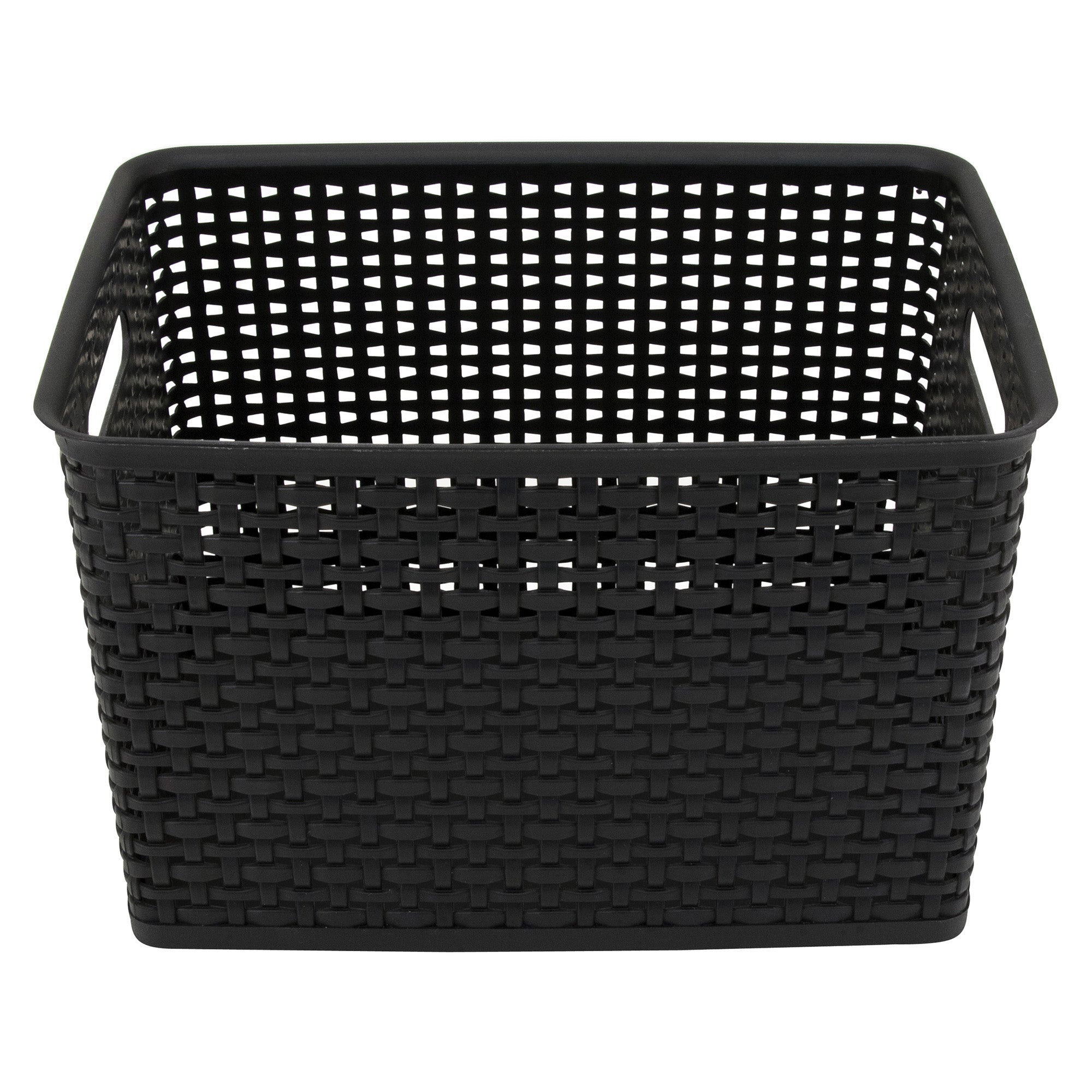 Plastic Weave Bin, Large, Black, Pack of 3