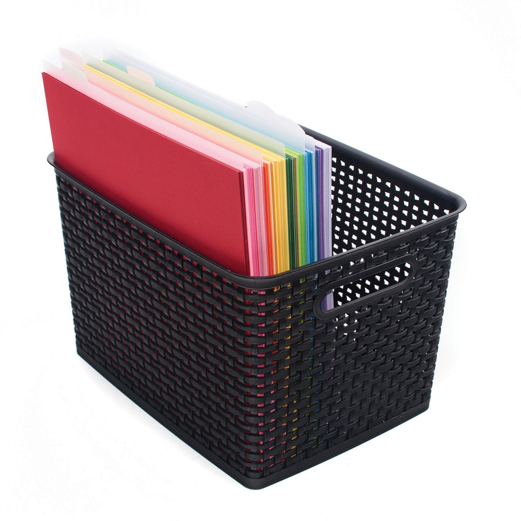 Plastic Weave Bin, Large, Black, Pack of 3