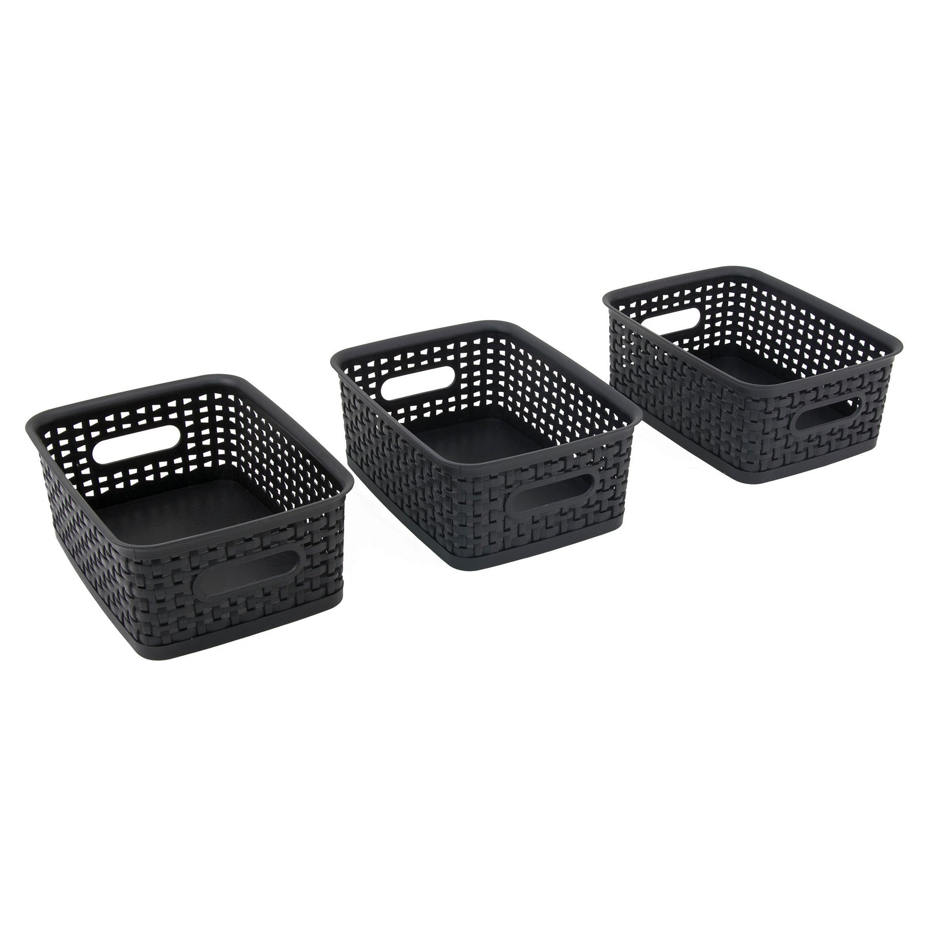 Black Plastic Weave Bins, Small, Pack of 3