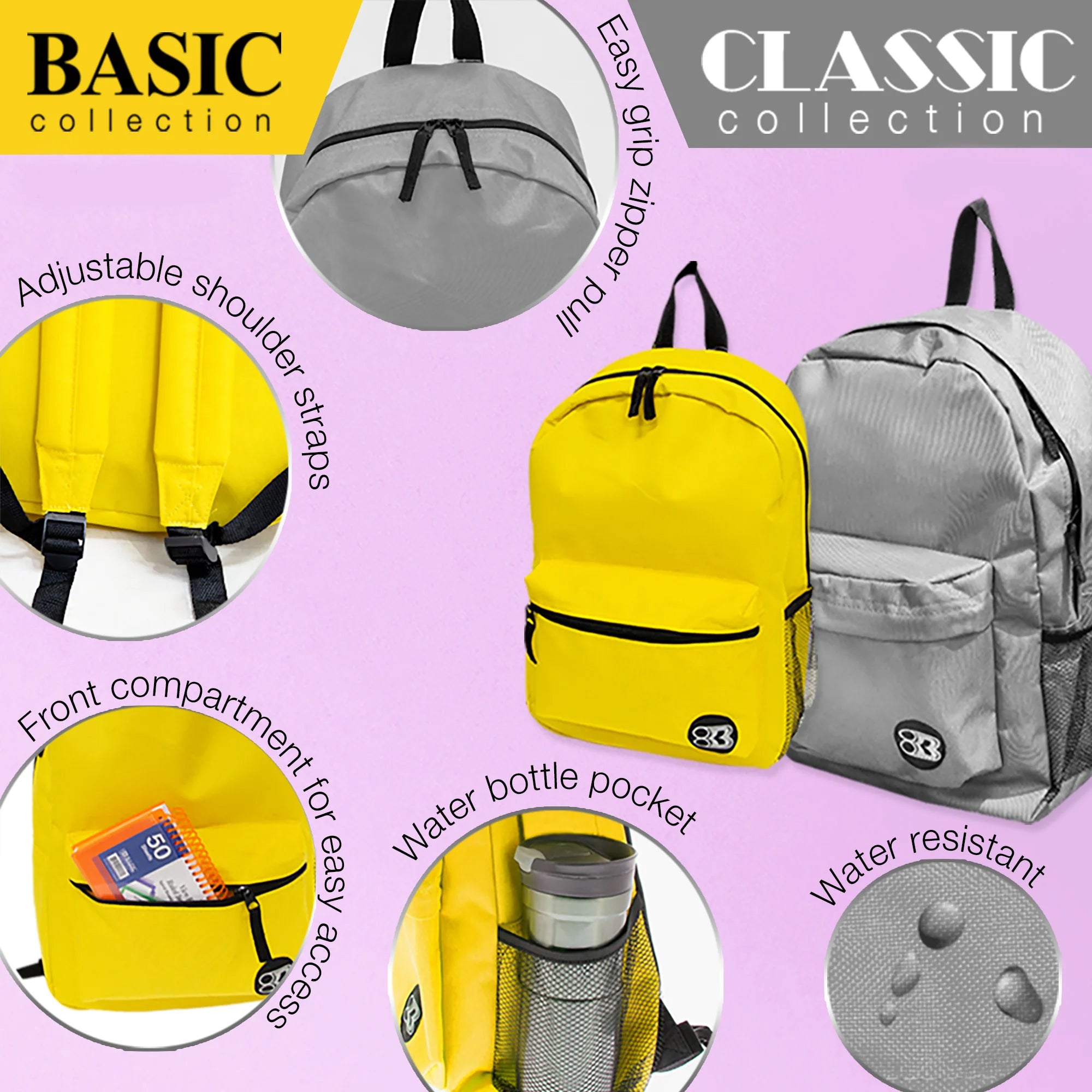 Basic Backpack 16" Purple, Pack of 2