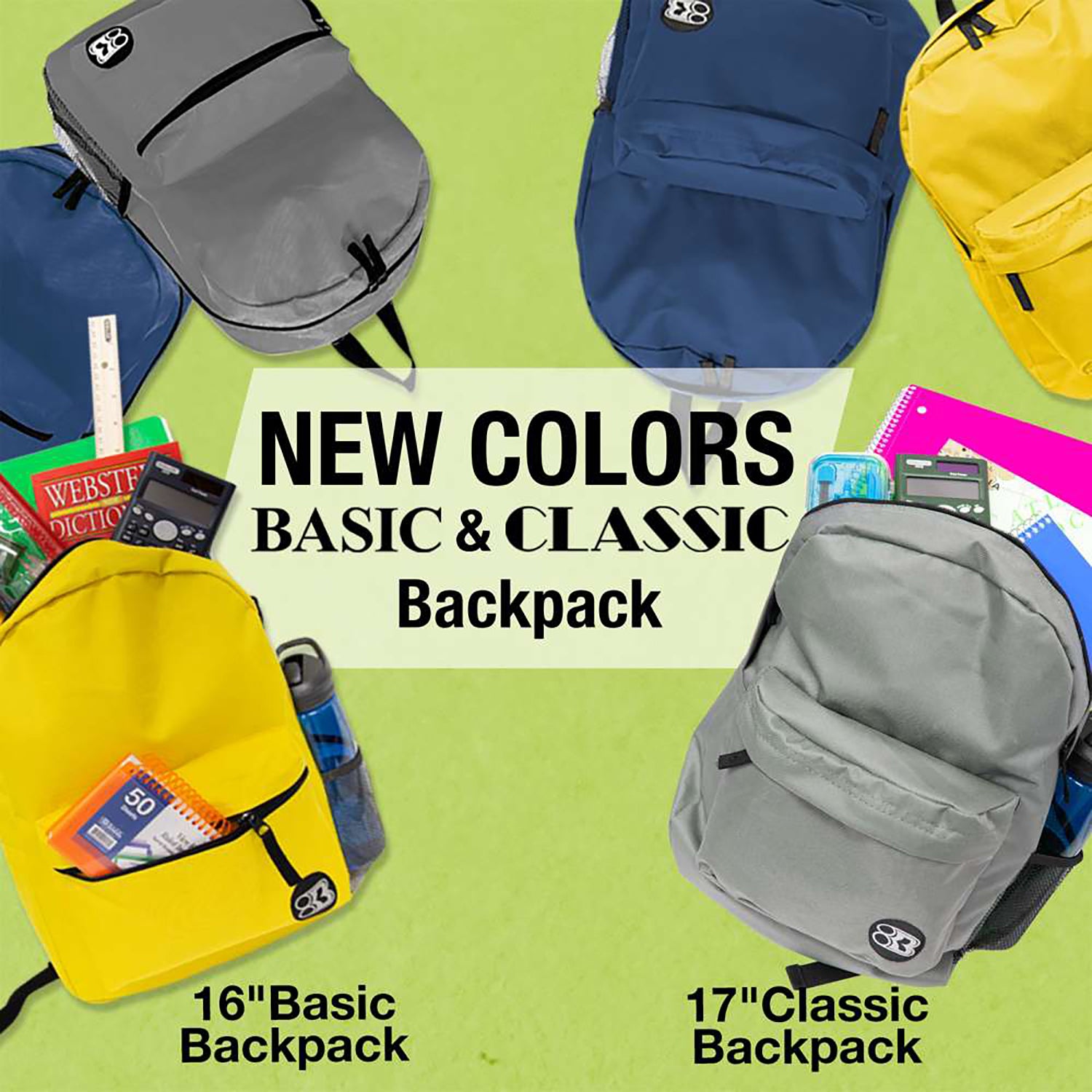 16" Basic Backpack, Gray, Pack of 2