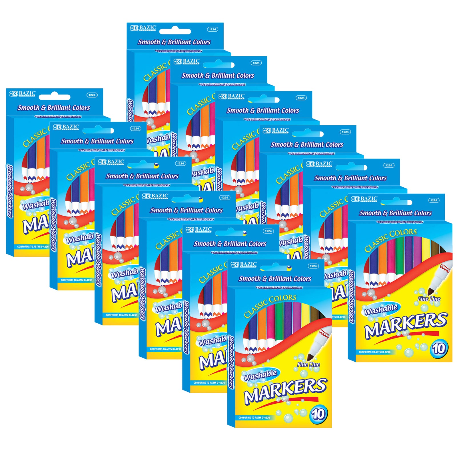 Washable Markers, Super Tip, 10 Per Pack, 12 Packs