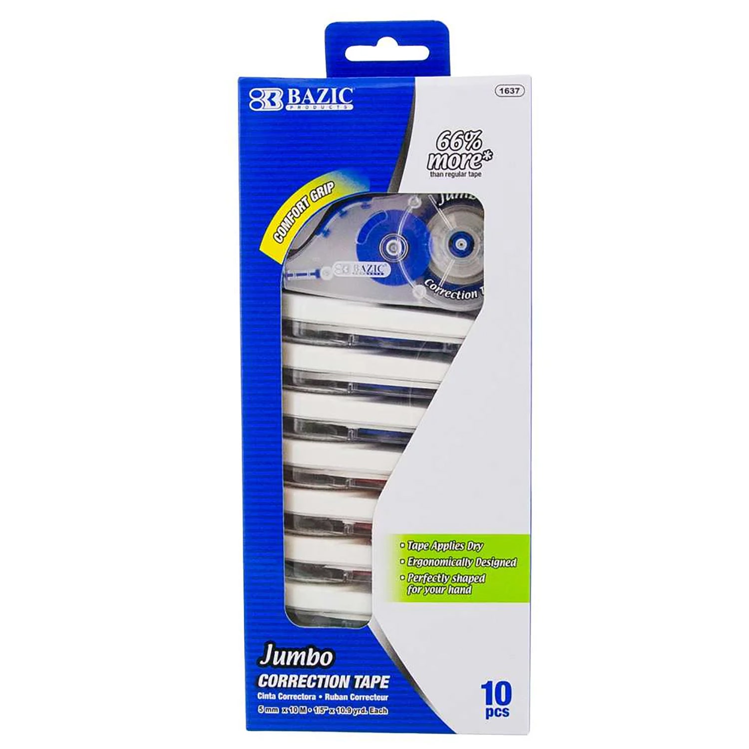 Jumbo Correction Tape with Grip, 5 mm x 394", Pack of 10