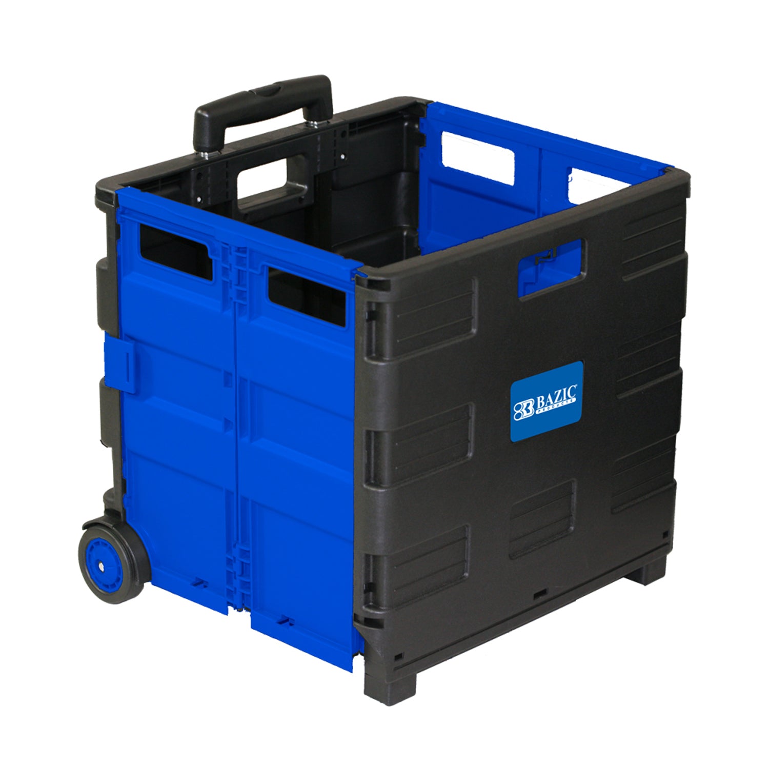 Folding Cart on Wheels w/Lid Cover, 16" x 18" x 15", Black/Blue