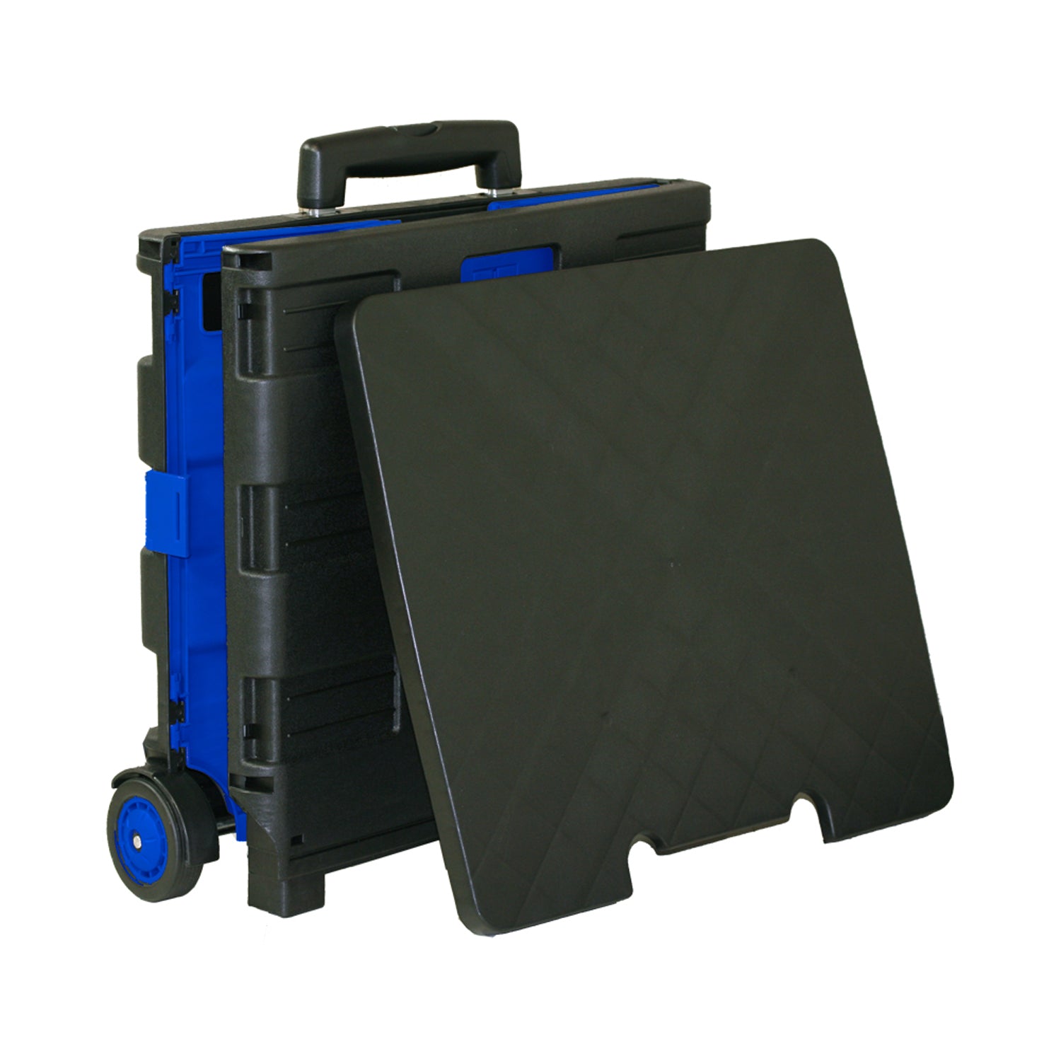 Folding Cart on Wheels w/Lid Cover, 16" x 18" x 15", Black/Blue