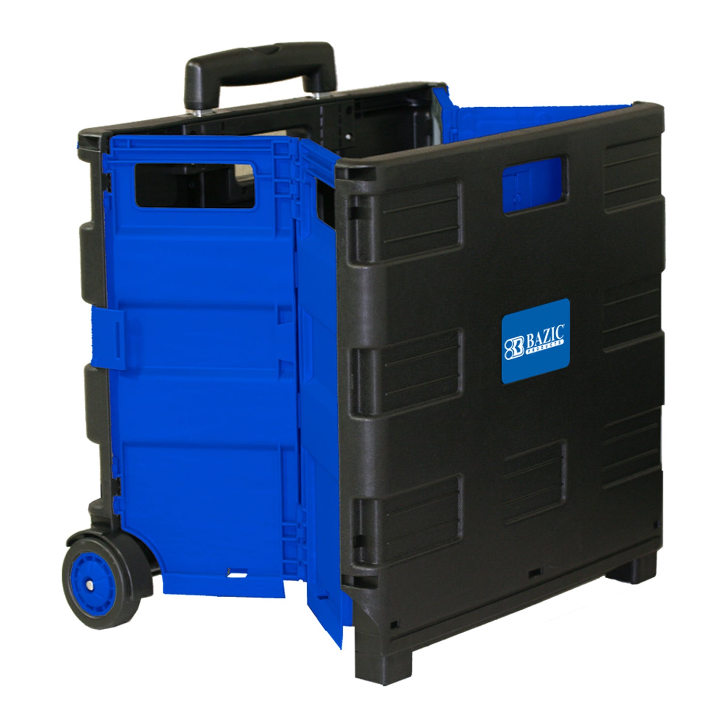 Folding Cart on Wheels w/Lid Cover, 16" x 18" x 15", Black/Blue