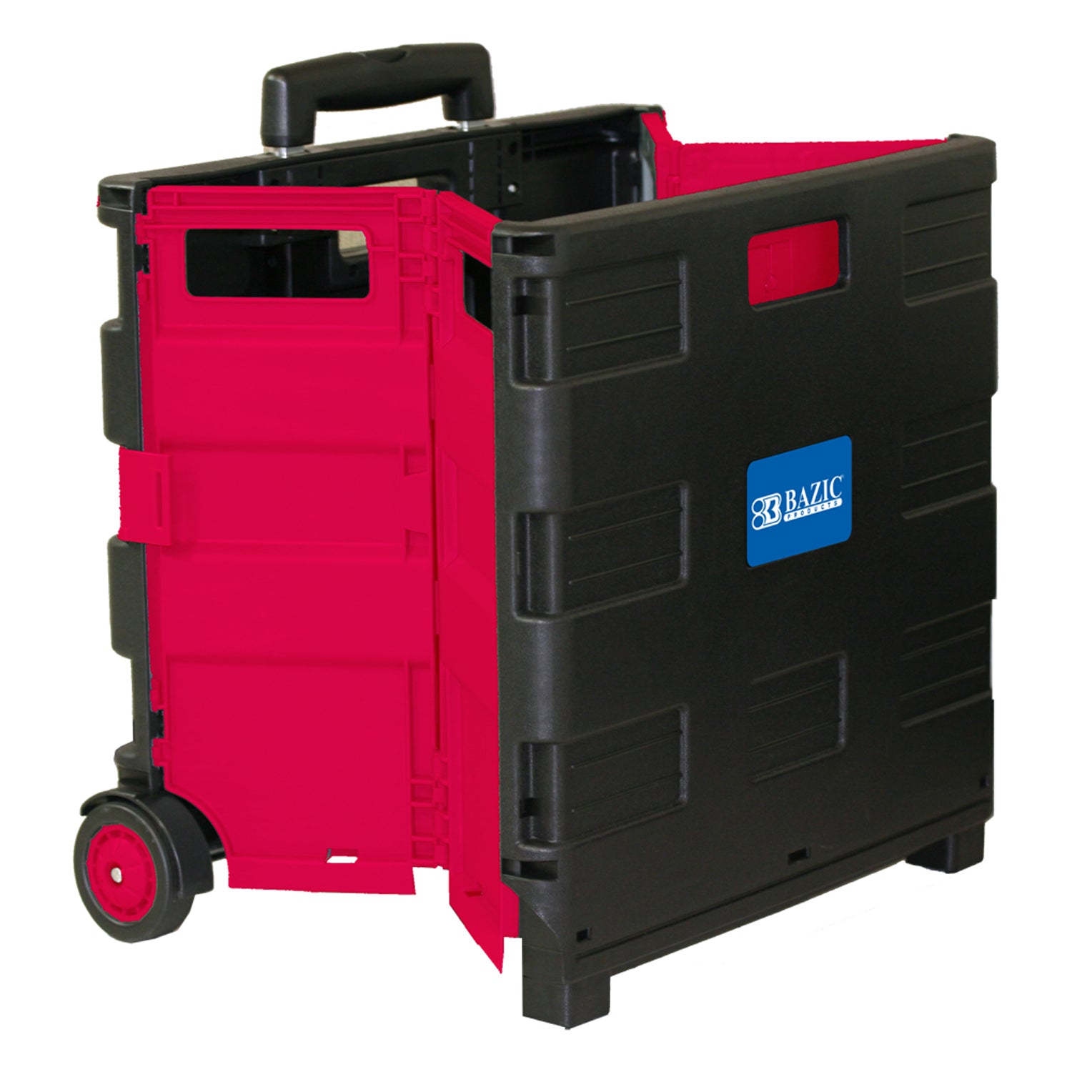 Folding Cart on Wheels w/Lid Cover, 16" x 18" x 15", Black/Red