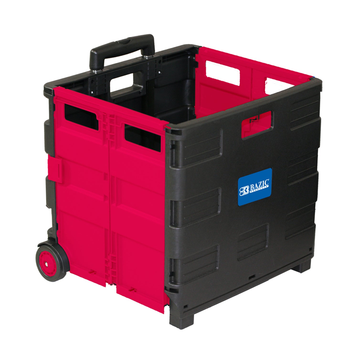 Folding Cart on Wheels w/Lid Cover, 16" x 18" x 15", Black/Red