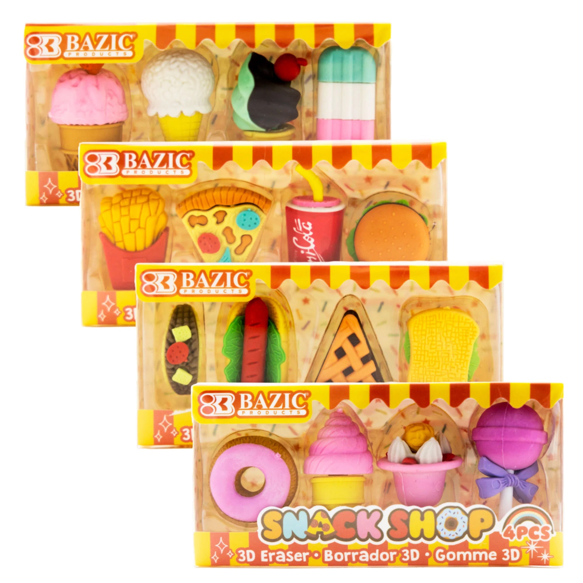 Snack Shop 3D Eraser Sets, 4 Per Set, 24 Sets