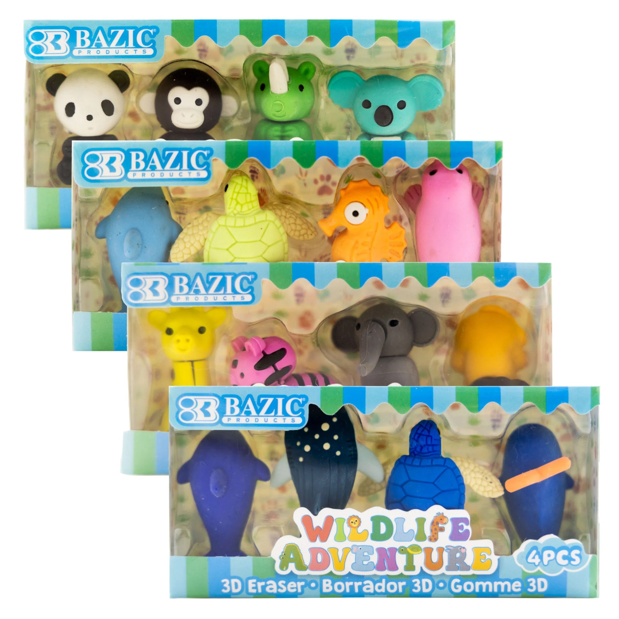 Wildlife Adventures 3D Eraser Sets, 4 Per Set, 24 Sets