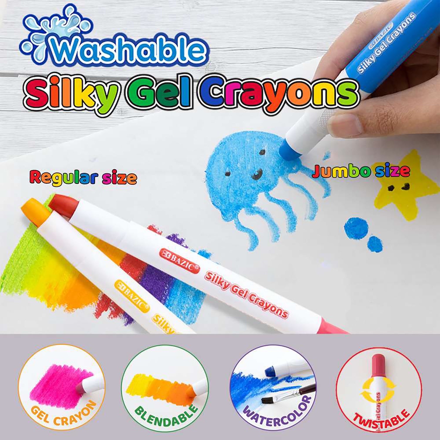 Washable Silky Gel Crayons, 24 Colors